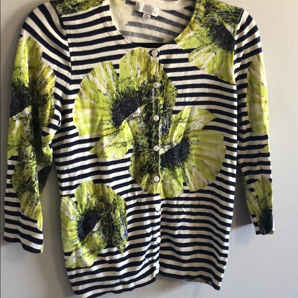 Knit striped cardigan with large green floral - Picture 2 of 5